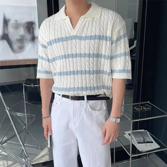 Knitted Polo Shirt with Korean Aesthetics